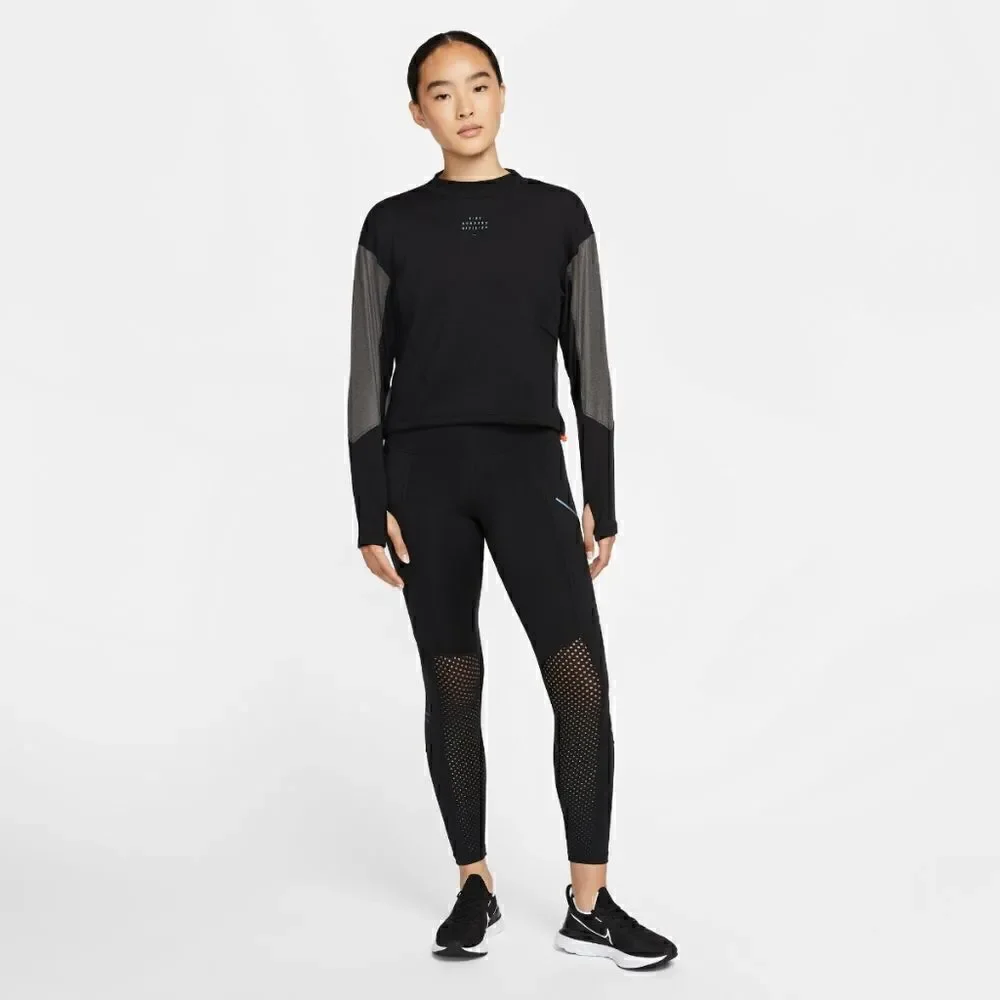 Nike Run Division Scuba Crew Sweatshirt Black Grey Women's Small S Vent DD5263